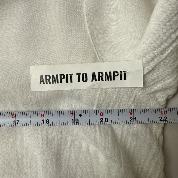 J. JILL Linen Blend Large White Blue Striped Pleated Tunic Top Coastal Beach - Picture 11 of 12